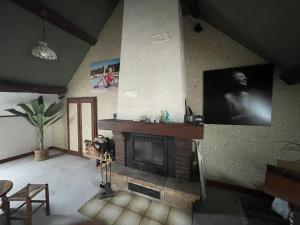 ein Wohnzimmer mit einem Kamin und einem TV in der Unterkunft Marie Galante in Sully-sur-Loire