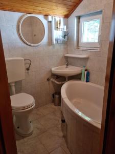 a bathroom with a toilet and a sink and a tub at Počitniška hiša LIPA in Zreče