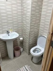 La salle de bains est pourvue de toilettes et d'un lavabo. dans l'établissement Beach House, à Donegal