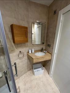 a bathroom with a sink and a mirror at Tía Ana in Gijón
