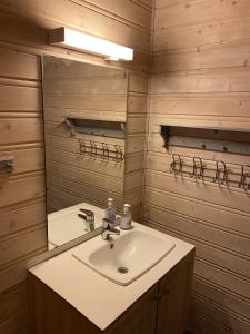 La salle de bains est pourvue d'un lavabo et d'un miroir. dans l'établissement Brygga på Dønna, 