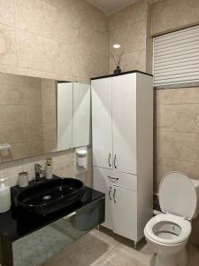 bagno con lavandino e servizi igienici di Sisli Centre Lux a Istanbul