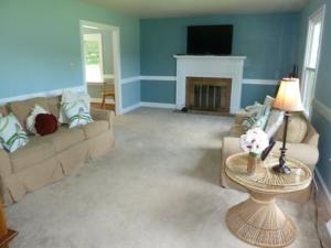 ein Wohnzimmer mit einem Sofa und einem Kamin in der Unterkunft Light Of The Valley River House in Woodstock