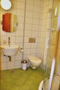 a bathroom with a sink and a toilet at Penzión Rosenau in Rožňava