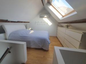 a bedroom with a bed in a attic with a window at Spacious Loft in the Historical Centre in Ghent