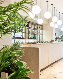 ロサリオにあるPlaza Real Suites Hotelの鉢植えのレストランのバー