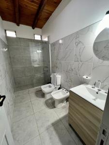 a bathroom with a toilet and a sink at Complejo ROSA OLIVA Cabañas y Habitaciones Rurales in Albardón +16 photos