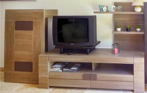 a tv on a wooden entertainment center with a television at Amazing Home In Dieulefit With Outdoor Swimming Pool, Wifi And 1 Bedrooms in Dieulefit