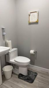 a bathroom with a white toilet and a sink at 3 Bedroom Single Family Home in Edmonton