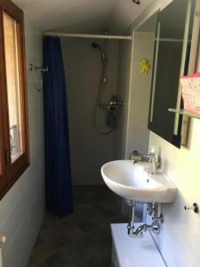 y baño con lavabo y ducha. en Das alte Fischerhaus am See, en Oggebbio