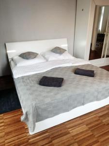 a large white bed with two pillows on it at 2 Bedrooms close Vyšehrad - Congress centrum in Prague