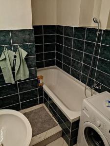 a bathroom with a toilet and a sink and a washing machine at 2 Bedrooms close Vyšehrad - Congress centrum in Prague