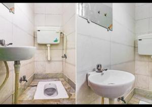 2 immagini di un bagno con lavandino e servizi igienici di Dev Guest House By WB Inn ad Agra