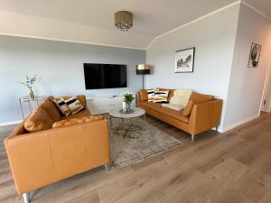 TV a/nebo společenská místnost v ubytování Villa Am Meer Glowe Apartment OG