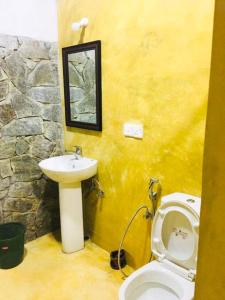 a bathroom with a white toilet and a sink at Eth Mansala in Sigiriya