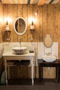 a bathroom with a sink and a mirror at Le Vallon d'Armandine, gîte écologique Auvergne in Saint-Hilaire