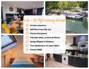 un collage de fotos de una cocina y una habitación en Évasion entre Paris, Disneyland et bords de Marne, en Noisy-le-Grand