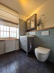 La salle de bains est pourvue de toilettes et d'un lavabo. dans l'établissement Château de Paraize, à Livry