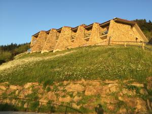 um edifício no topo de uma colina com flores em Agroturismo Itxaspe em Orio