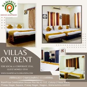 eine Collage mit drei Bildern eines Hotelzimmers in der Unterkunft Rampriya Service Apartment in Nagpur