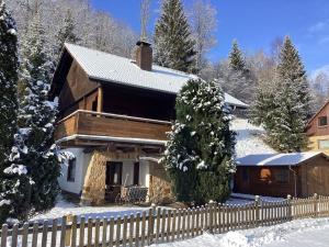 KamschlackenにあるApartment in the beautiful Harz region with covered terraceの雪の丸太小屋
