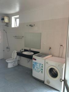 een badkamer met een wasmachine en een wastafel bij Li Homestay 136 Trần Bình, Mỹ Đình, Nam Từ Liêm, Hà Nội in Hanoi