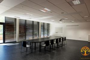une salle de conférence avec une table et des chaises noires dans l'établissement Adonis Dijon Maison Internationale, à Dijon