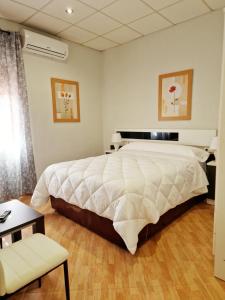 a bedroom with a large white bed in a room at Hostal El Brillante - Alojamientos El Duque in Córdoba