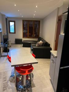 a kitchen and living room with a table and a couch at Mandana in Évian-les-Bains +38 photos