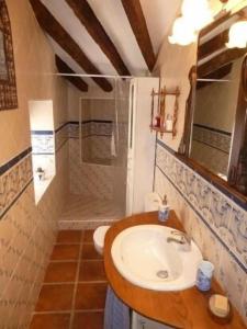 ein Bad mit einem Waschbecken und einer Dusche in der Unterkunft Casa Montes De Toledo in Marjaliza