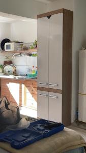 a kitchen with a large white cabinet in a room at Loft en cantegril in Punta del Este +9 photos