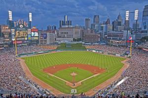 una vista aérea de un partido de béisbol en un estadio en Holiday Inn Express & Suites Dearborn SW - Detroit Area, an IHG Hotel, en Dearborn