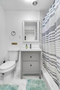 een badkamer met een toilet, een wastafel en een spiegel bij Private King Size One Bedroom Apartment with Laundry in Miami