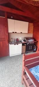 a small kitchen with a sink and a stove at Domeček VALERIE in Velké Losiny +3 photos