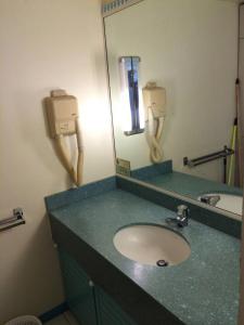 uma casa de banho com um lavatório e um espelho em Ti colibri em Les Trois-Îlets