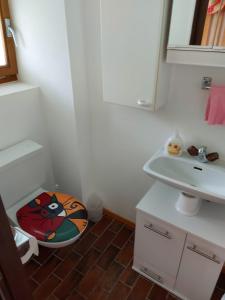 a bathroom with a toilet and a sink at Résidence « la Forêt » in Les Mosses