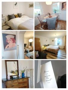 een collage van foto's van een slaapkamer en een kamer bij Pension Haus Magarethe am Meer Poel in Insel Poel