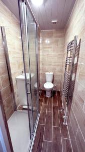 a small bathroom with a toilet and a shower at The Dacy - By Chaps in Liverpool