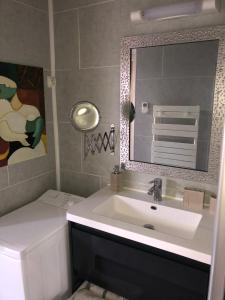 ein Bad mit einem Waschbecken und einem Spiegel in der Unterkunft Champoiseau in Tours