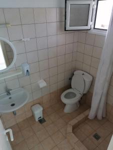 a bathroom with a toilet and a sink and a mirror at Alexandros Guest House in Skiathos Town