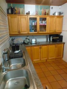 a kitchen with a sink and wooden cabinets at Sabie House -3 bedrooms, OR Tambo, Kempton Park, Johannesburg in Kempton Park