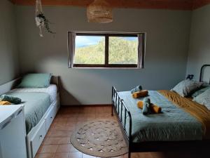 1 dormitorio con 2 camas individuales y ventana en Alojamento Casa do Cabeço Alombada, en Macinhata do Vouga