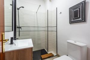 ein Bad mit einer Dusche, einem Waschbecken und einem WC in der Unterkunft Apartamentos Estepona Centro I-II in Estepona