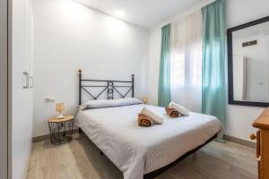 Schlafzimmer mit einem Bett und einem Fenster in der Unterkunft Apartamentos Estepona Centro I-II in Estepona