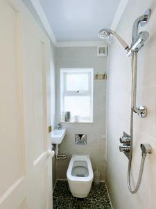 uma casa de banho com um WC e um lavatório em The Anchorage , Gorleston on Sea em Gorleston-on-Sea