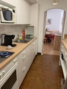 eine Küche mit einer Spüle und einer Arbeitsplatte in der Unterkunft Chesa Islas, Wohnng 11 in Pontresina