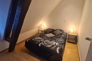a bedroom with a large bed in a attic at Duplex de Prestige in Troyes