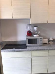 a kitchen with a blender on top of a microwave at Increíble estudio en Puerto Aventuras, Condominio con alberca # 201 in Puerto Aventuras