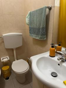ein Badezimmer mit einem weißen WC und einem Waschbecken in der Unterkunft Cozy room with balcony in Amadora