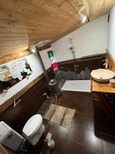 a bathroom with a toilet and a bath tub at Ma-hai in Ushuaia